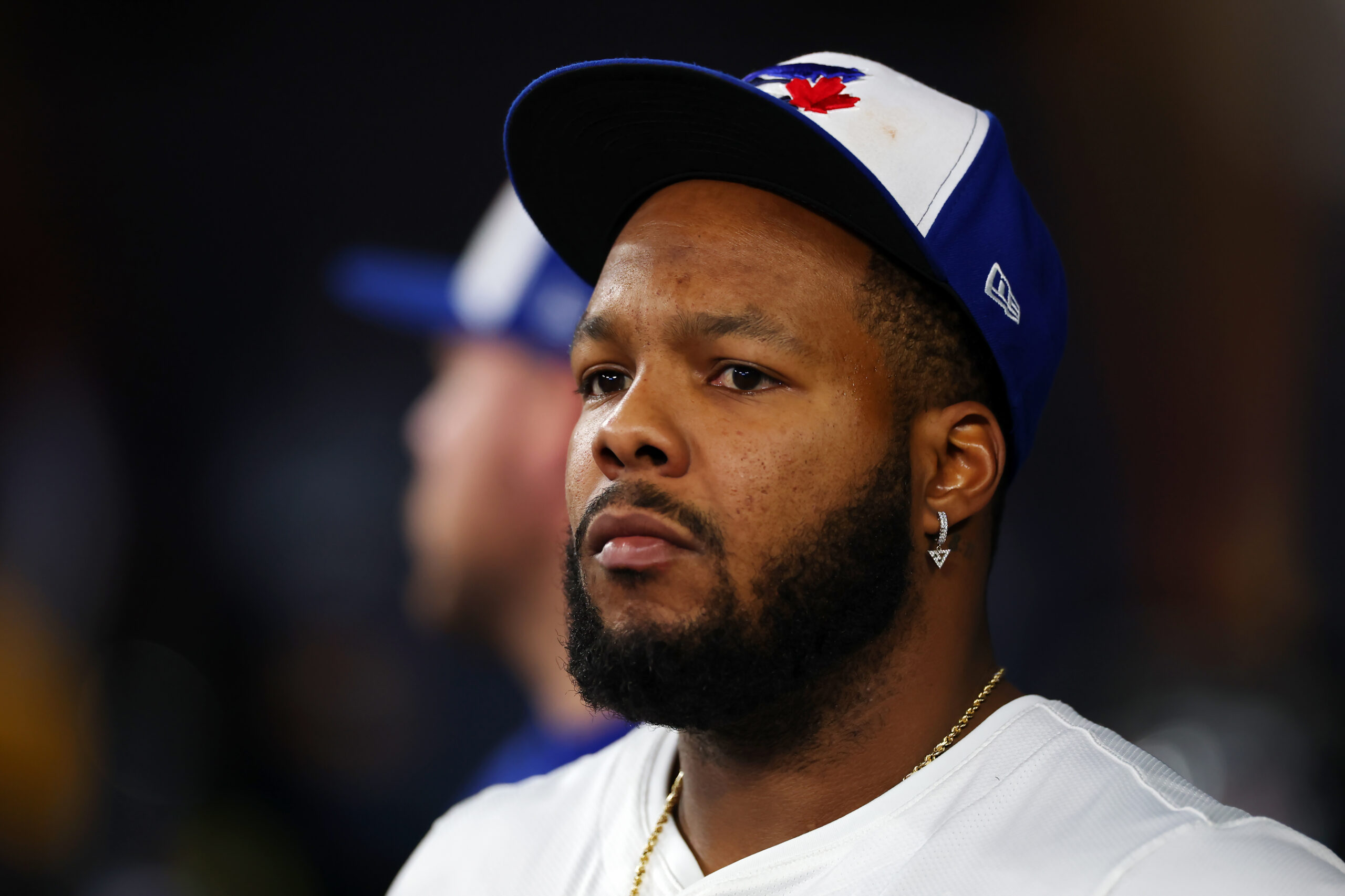 Toronto Blue Jays first baseman Vladimir Guerrero Jr. looks on...