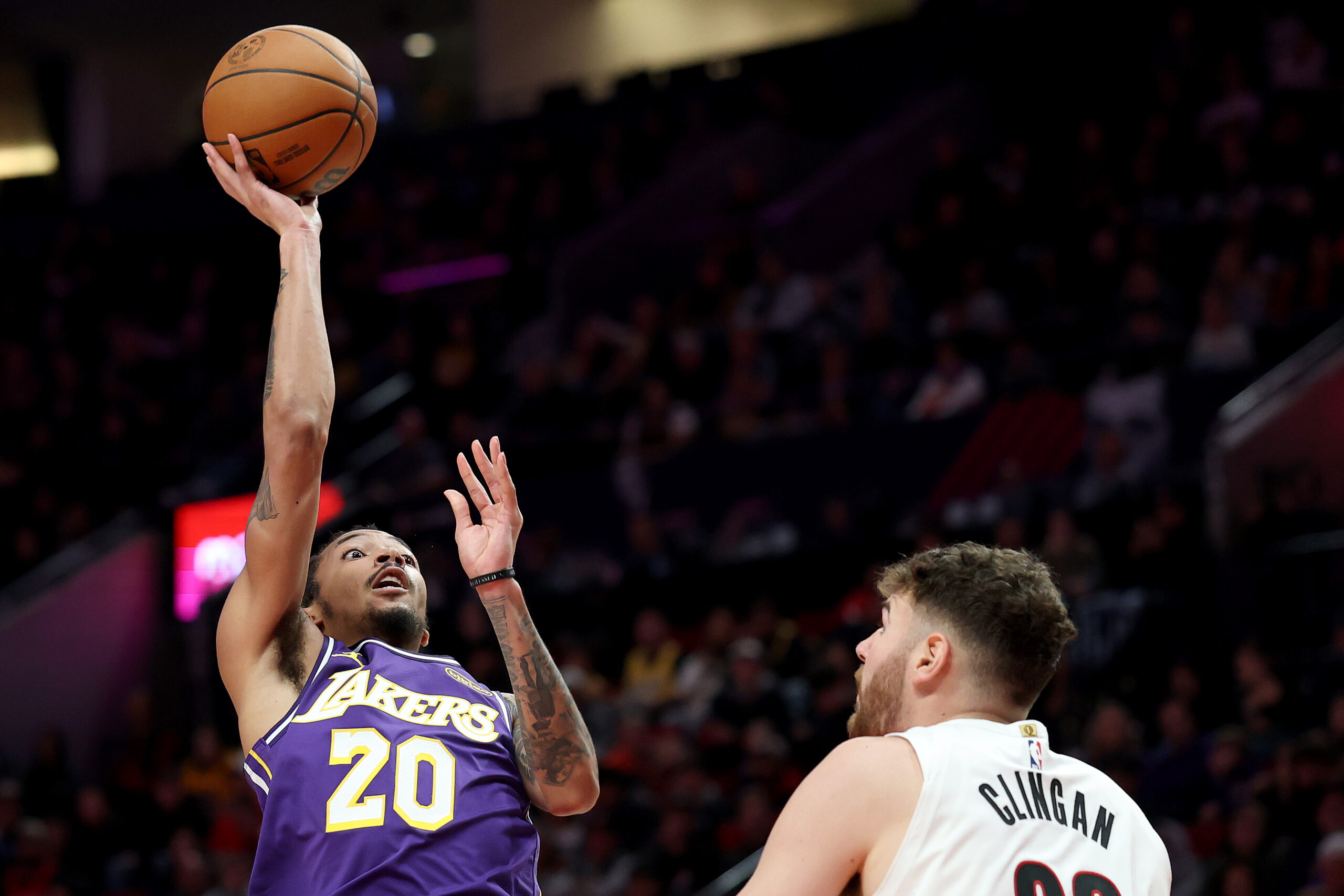 Lakers guard Nick Smith Jr. shoots during the second half...