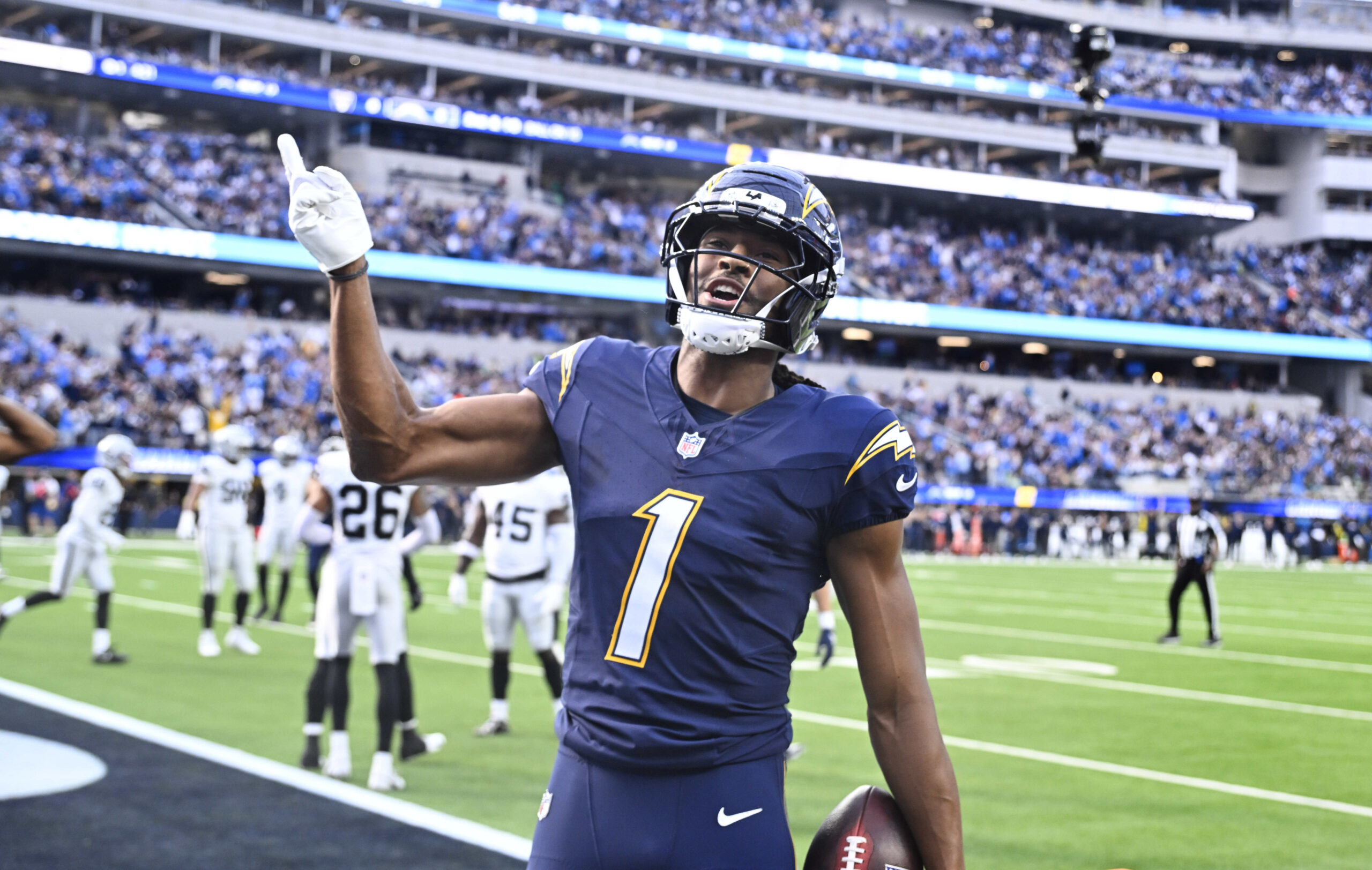 wide receiver Quentin Johnston #1 of the Los Angeles Chargers...