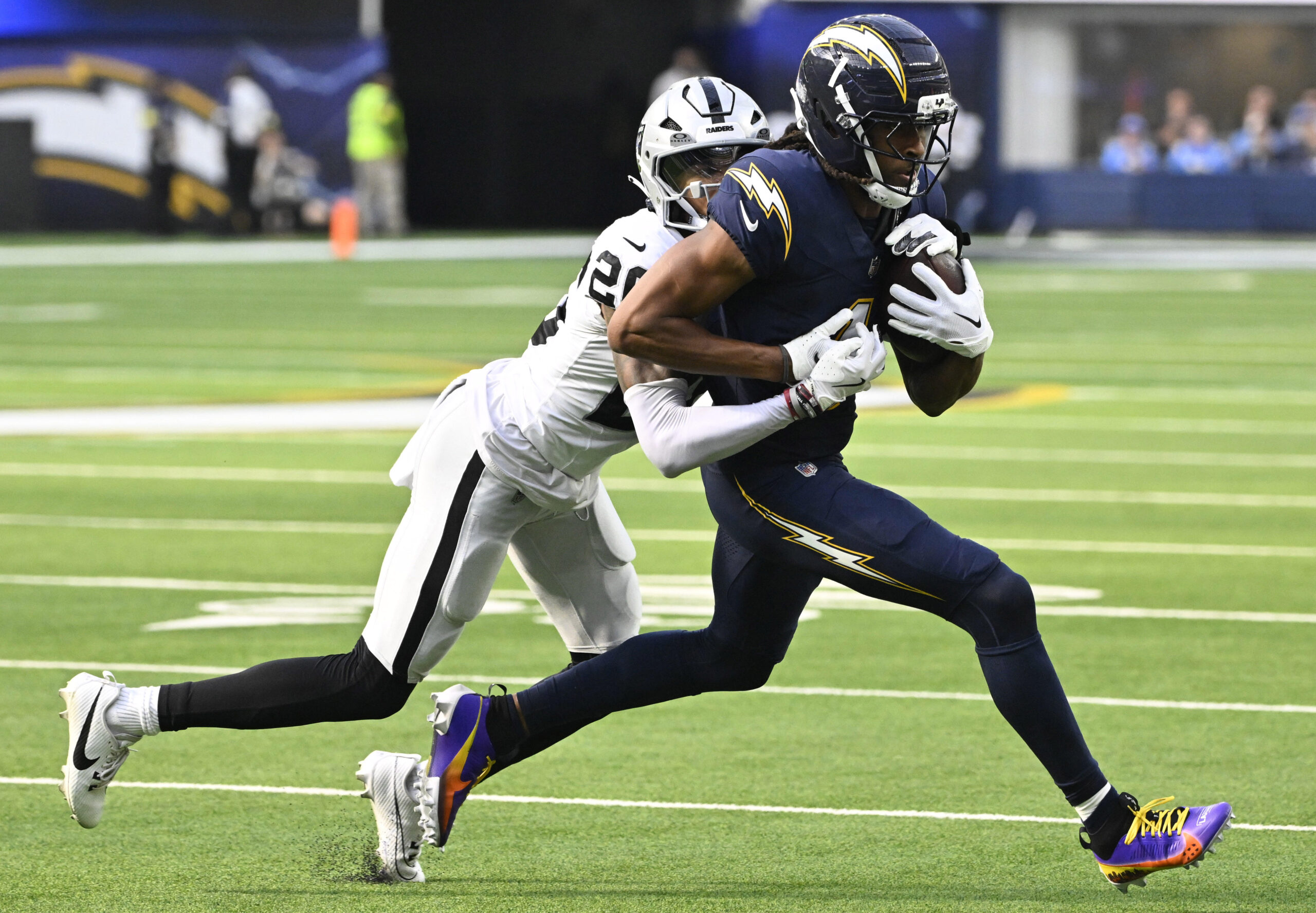 Wide receiver Quentin Johnston #1 of the Los Angeles Chargers...