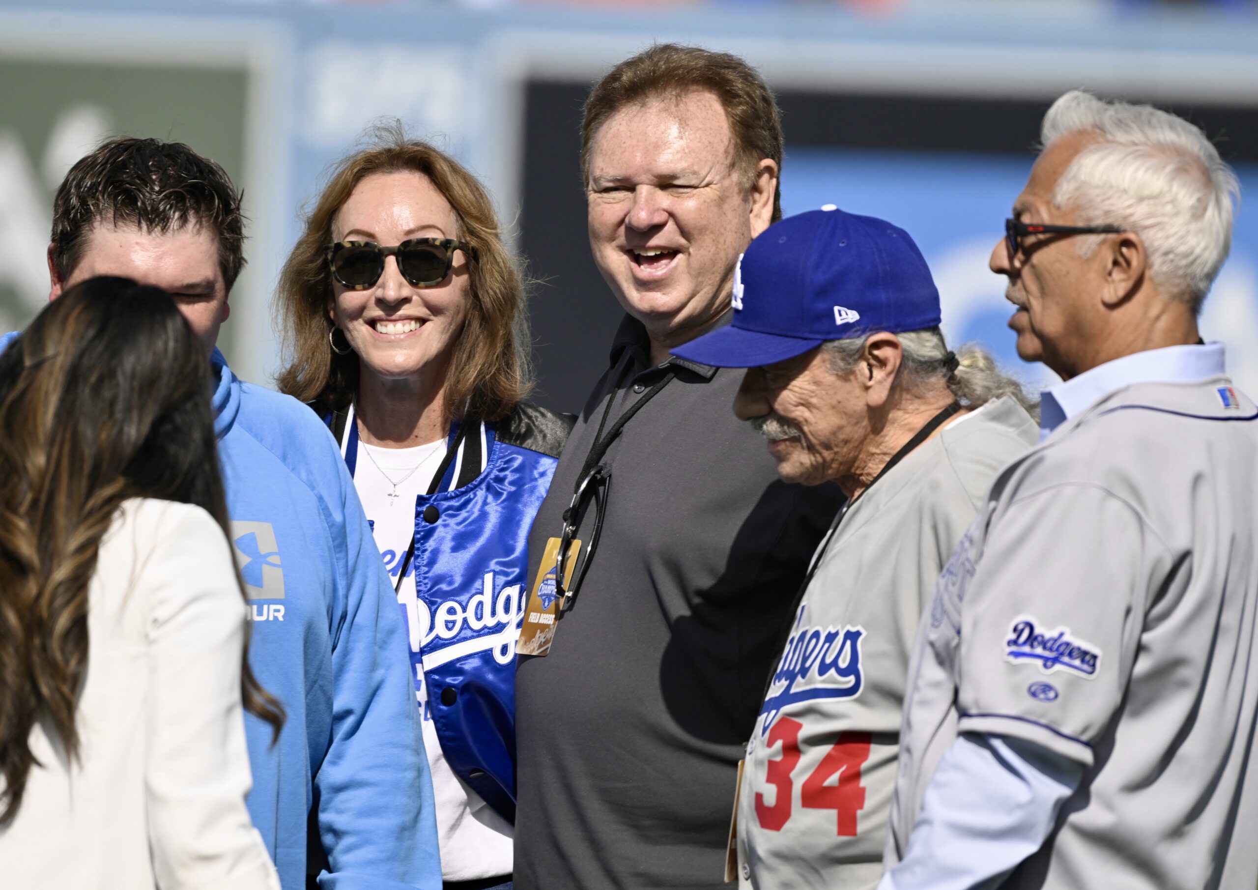 Fred Freeman,center, father of Freddie Freeman of the Los Angeles...