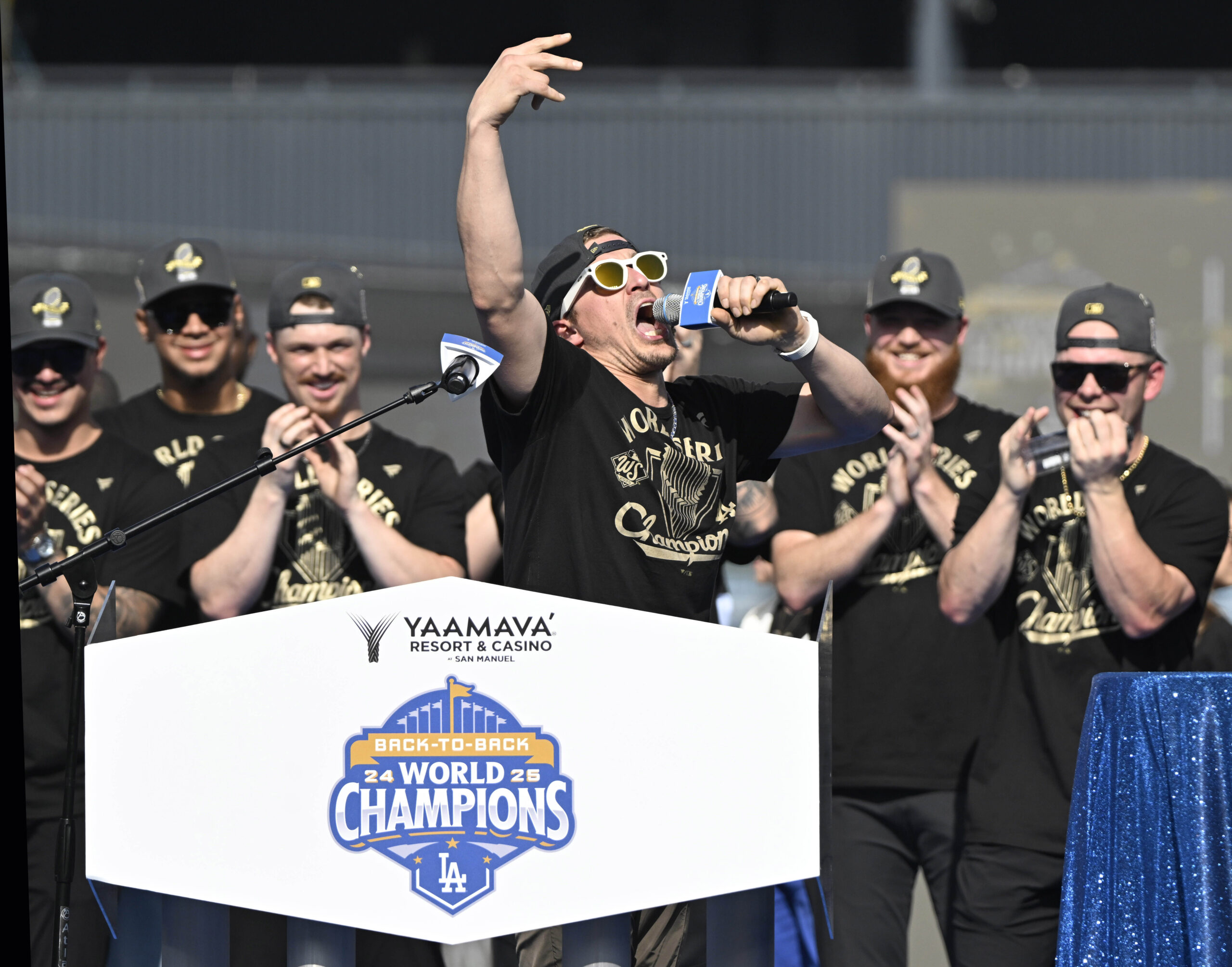 Kike Hernandez of the Los Angeles Dodgers speaks during a...