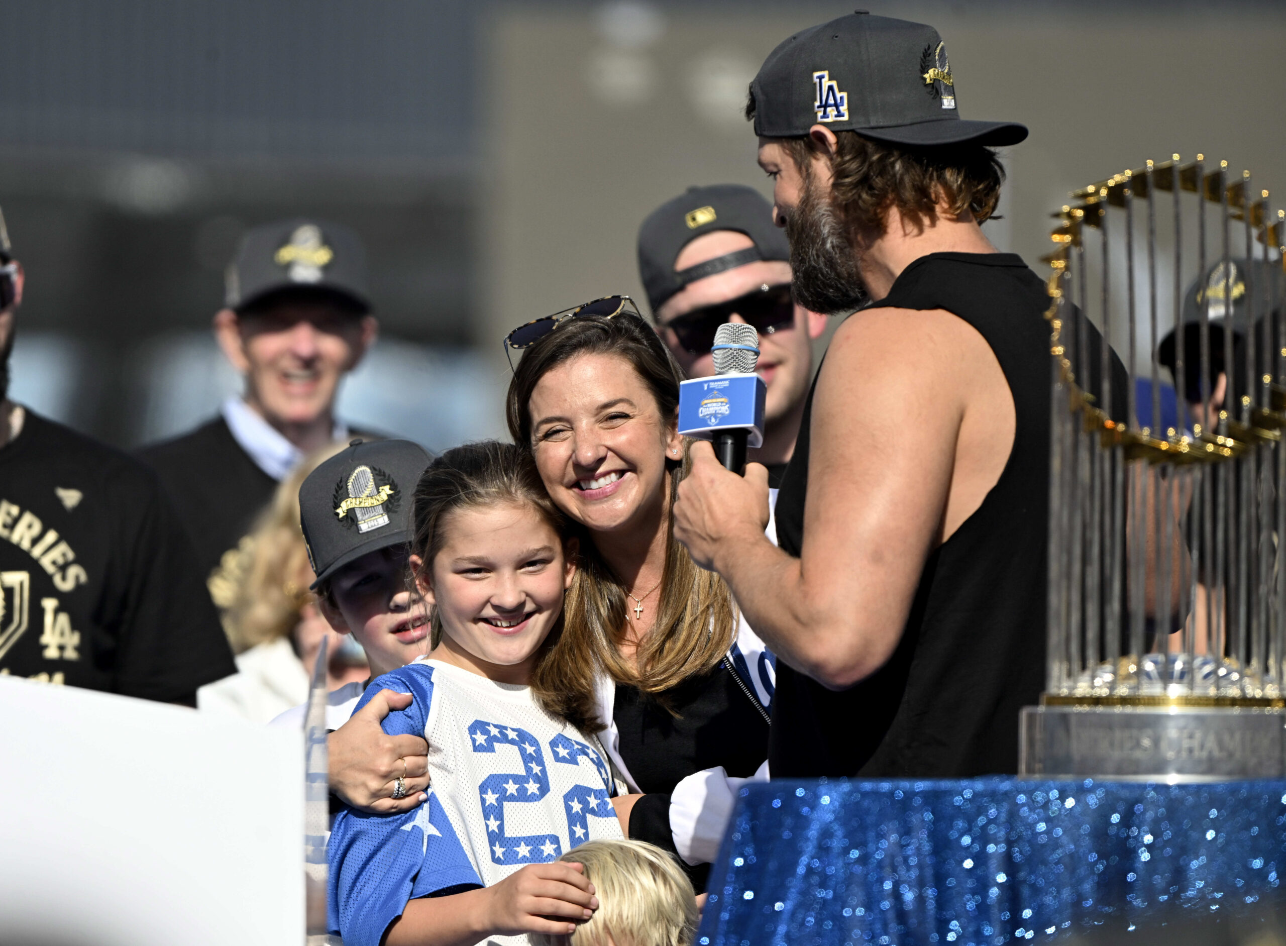 Clayton Kershaw of the Los Angeles Dodgers with his family...