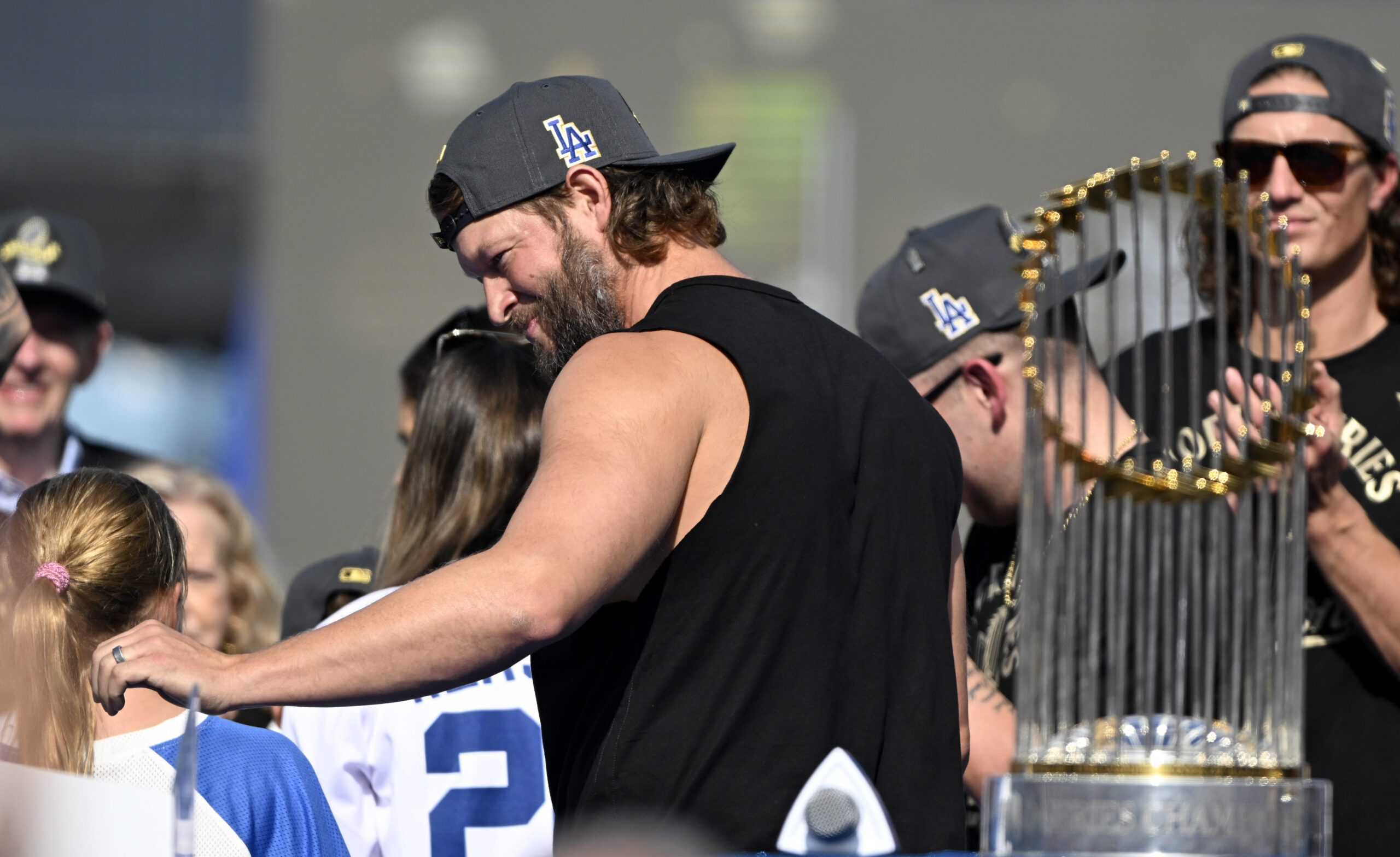 Clayton Kershaw of the Los Angeles Dodgers with his family...