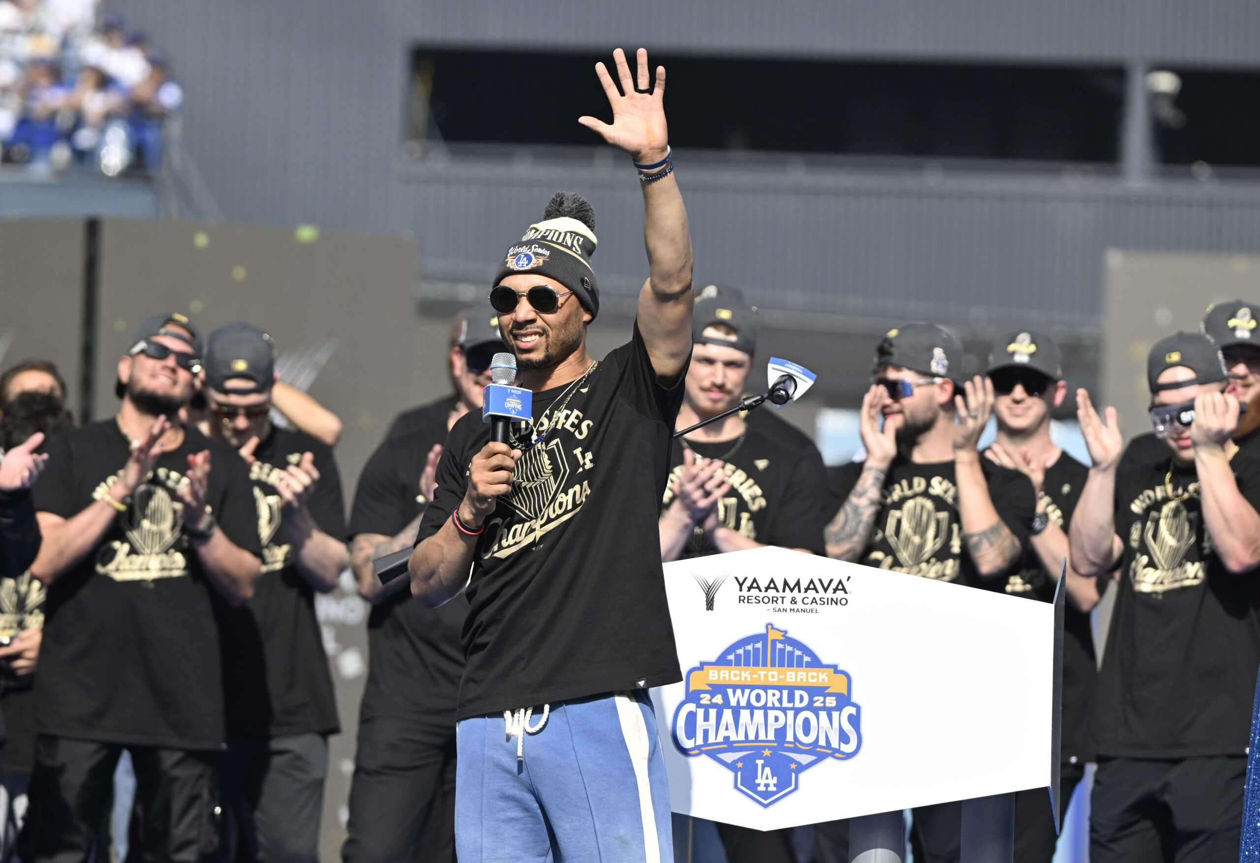 Mookie Betts of the Los Angeles Dodgers during a celebration...