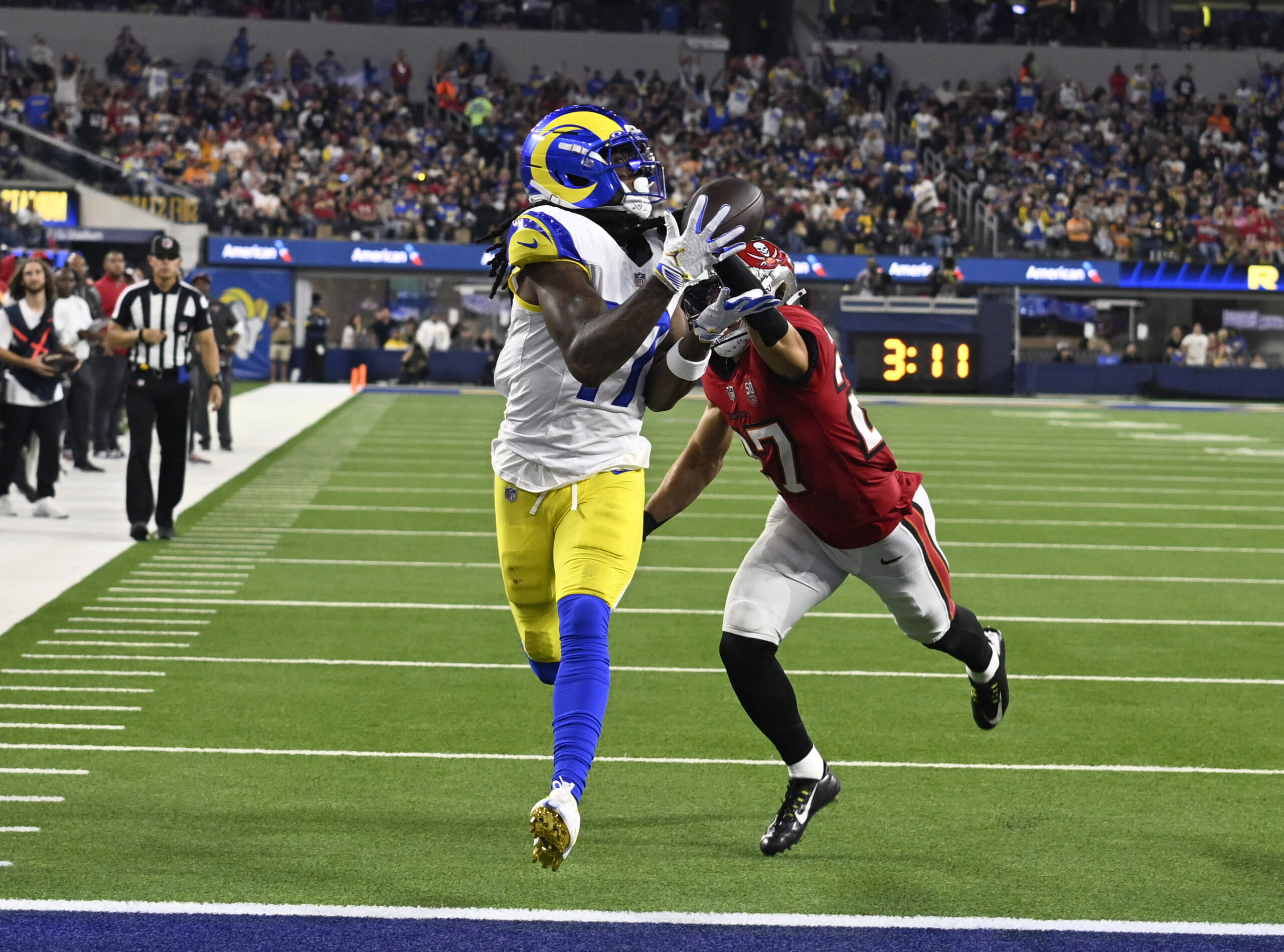 Wide receiver Davante Adams (17) of the Rams catches a...