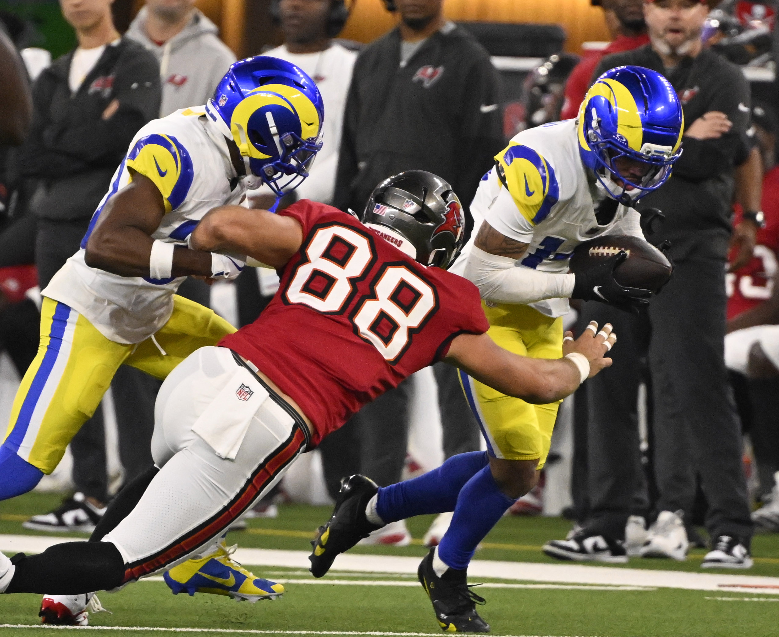 Tight end Cade Otton (88) of the Tampa Bay Buccaneers...