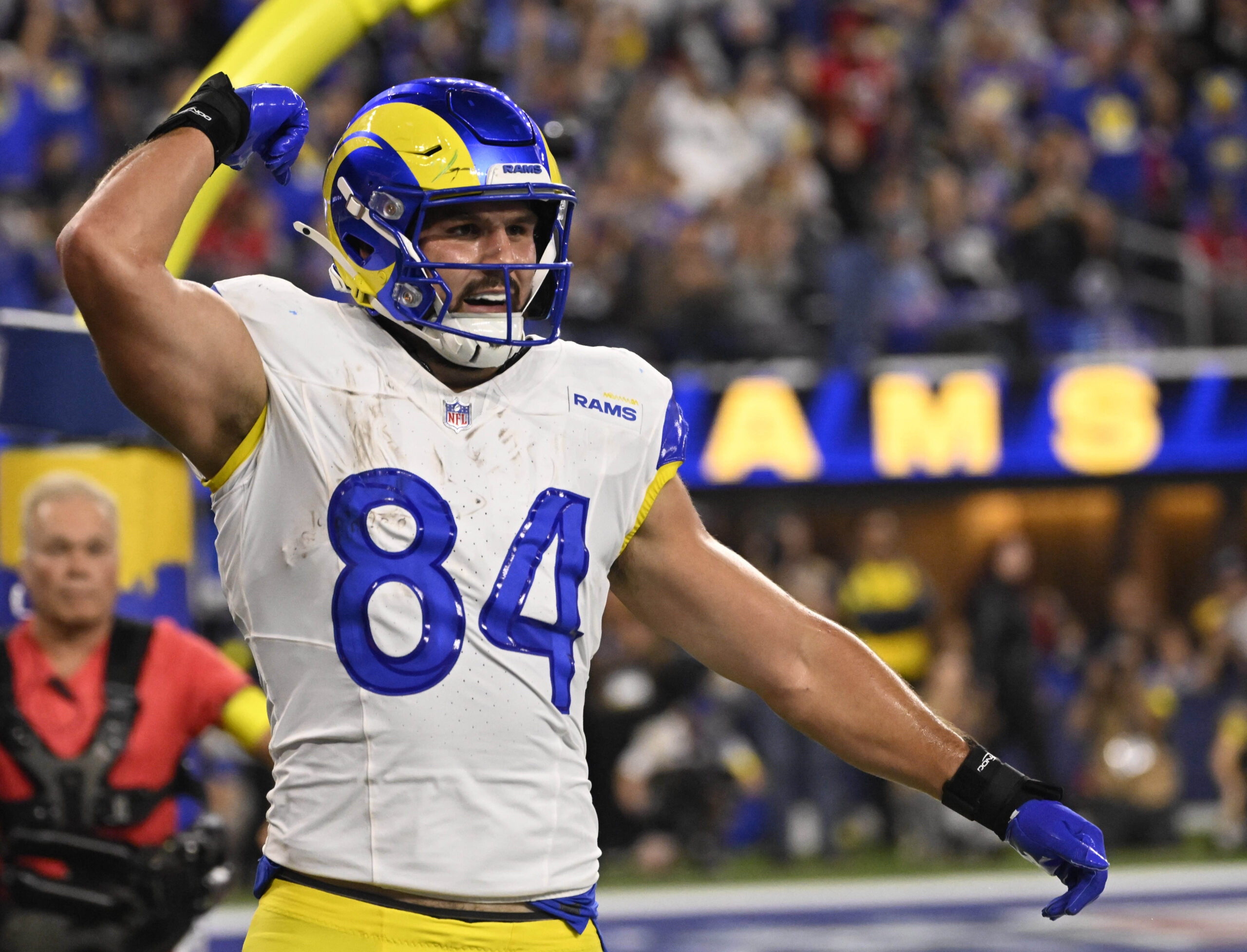 Tight end Colby Parkinson (84) of the Rams after catching...