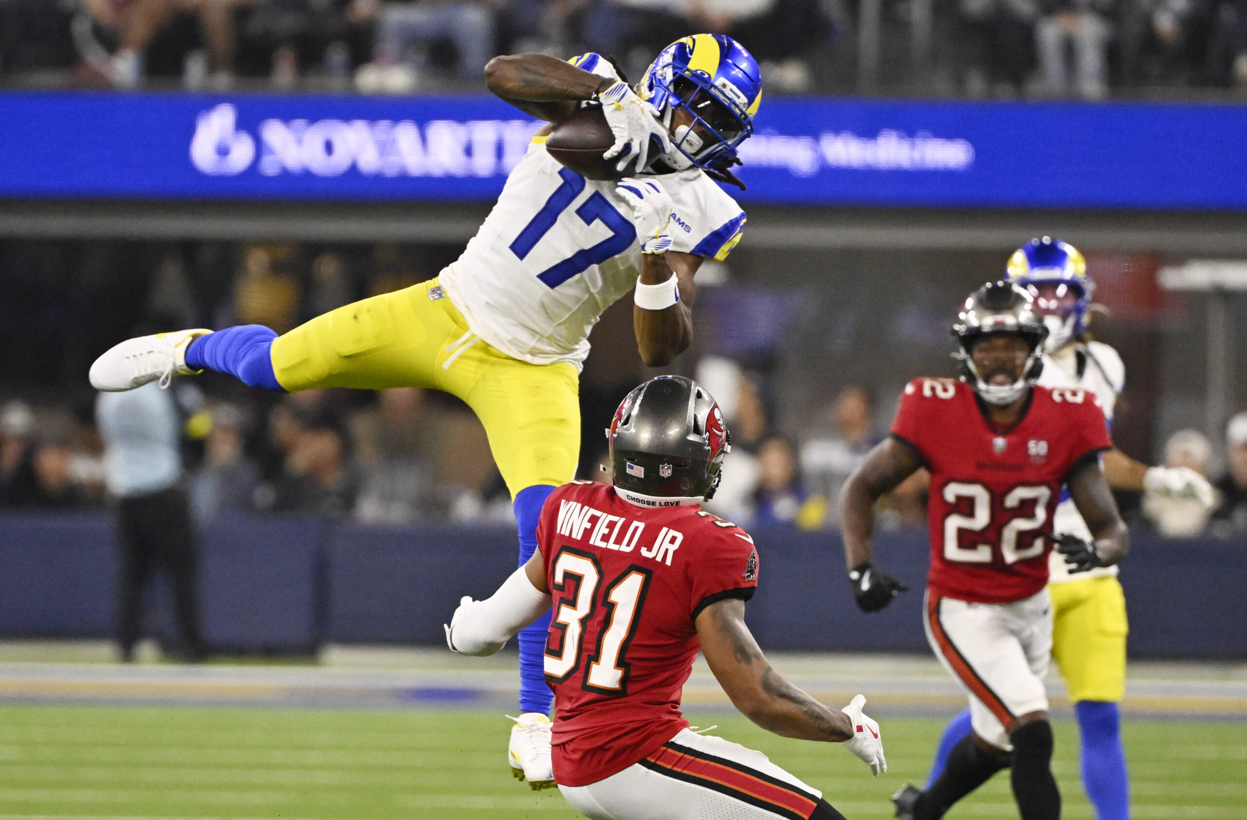 Wide receiver Davante Adams (17) of the Rams catches a...