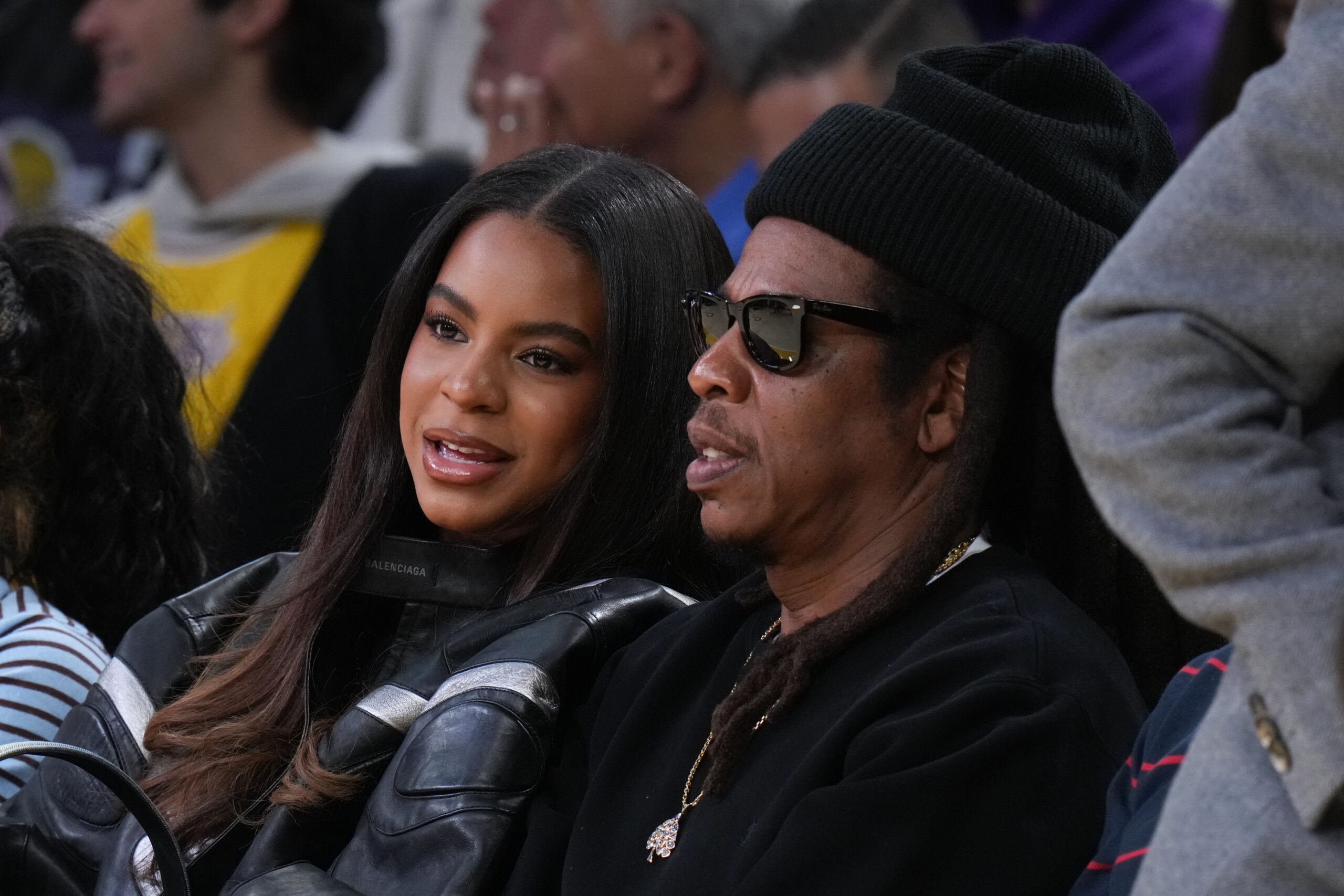 Musician Jay-Z and his daughter Blue Ivy Carter attend an...