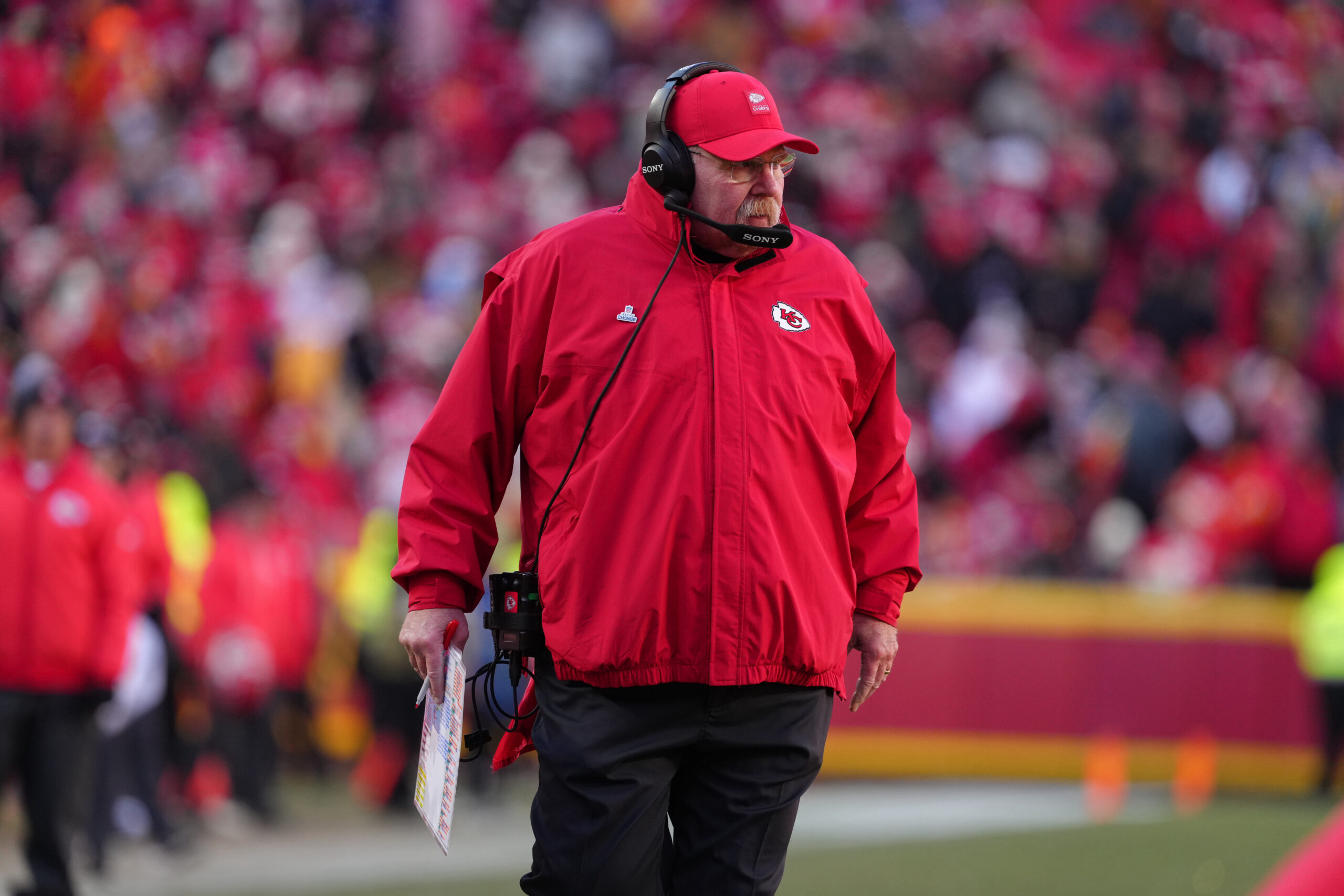 Kansas City Chiefs head coach Andy Reid watches from the...