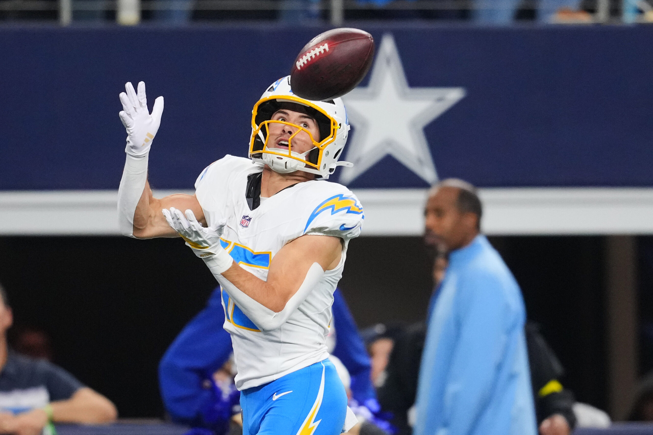 Chargers wide receiver Ladd McConkey (15) makes a touchdown catch...