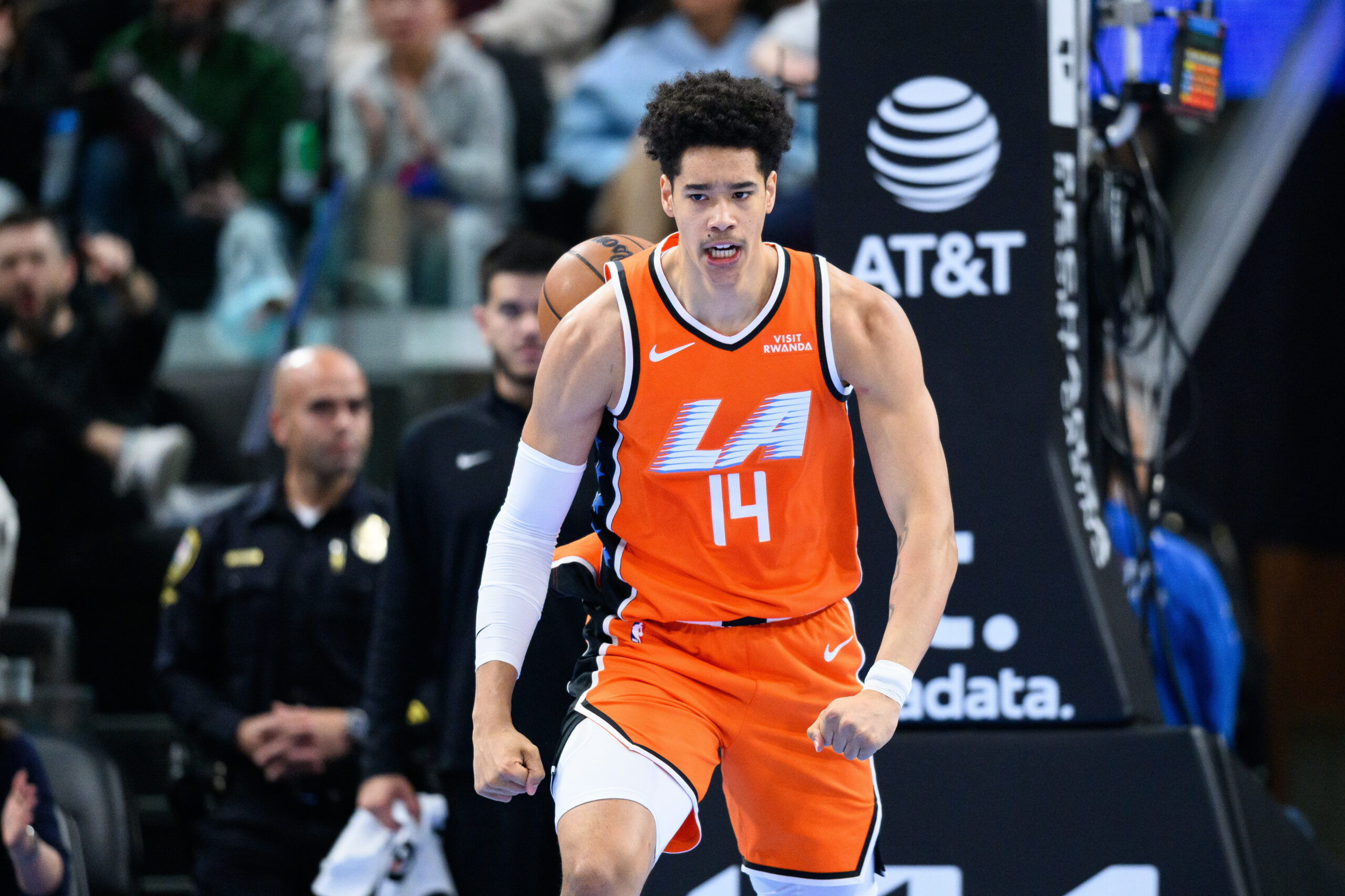 Clippers center Yanic Konan Niederhauser reacts after scoring during the...