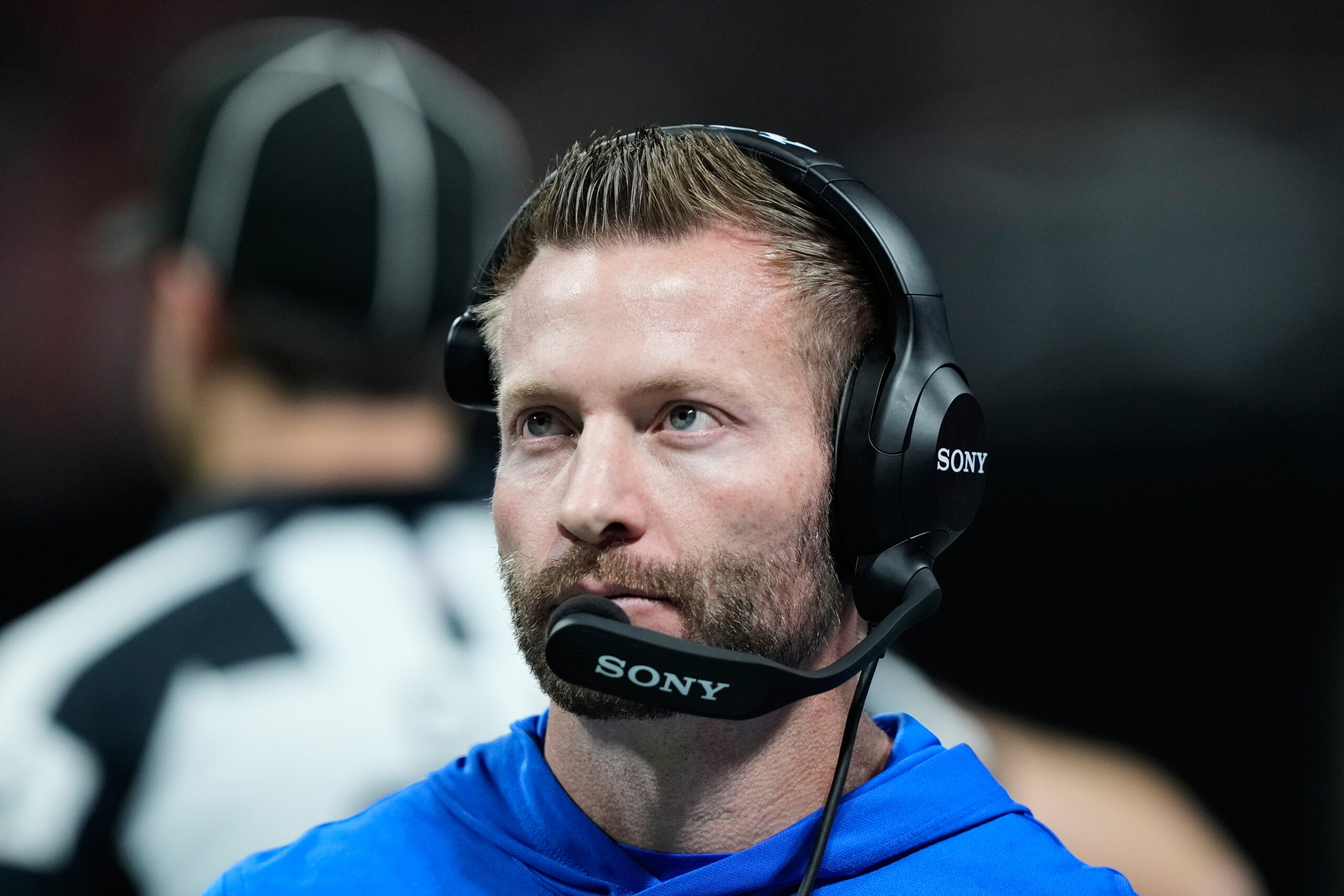 Rams head coach Sean McVay watches from the sideline in...