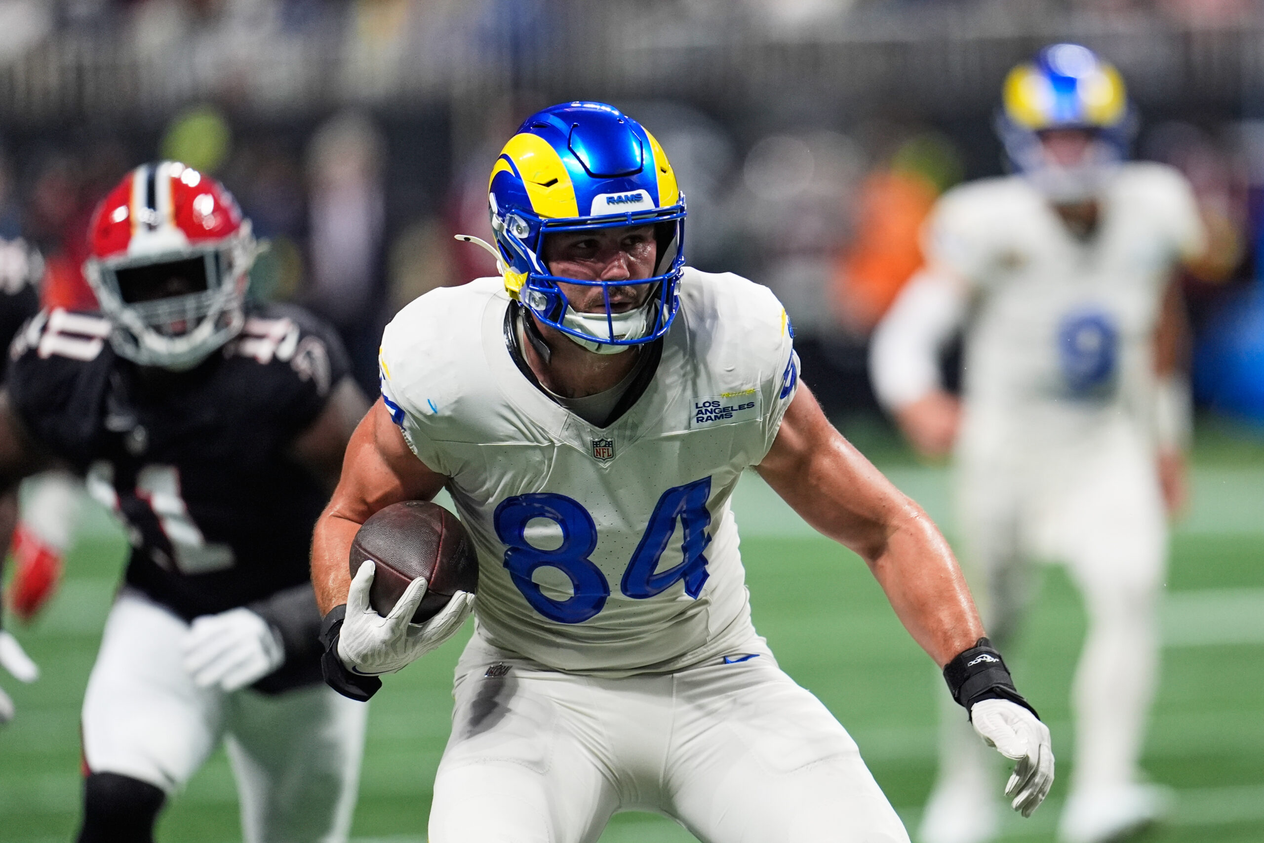 Rams tight end Colby Parkinson (84) carries against the Atlanta...