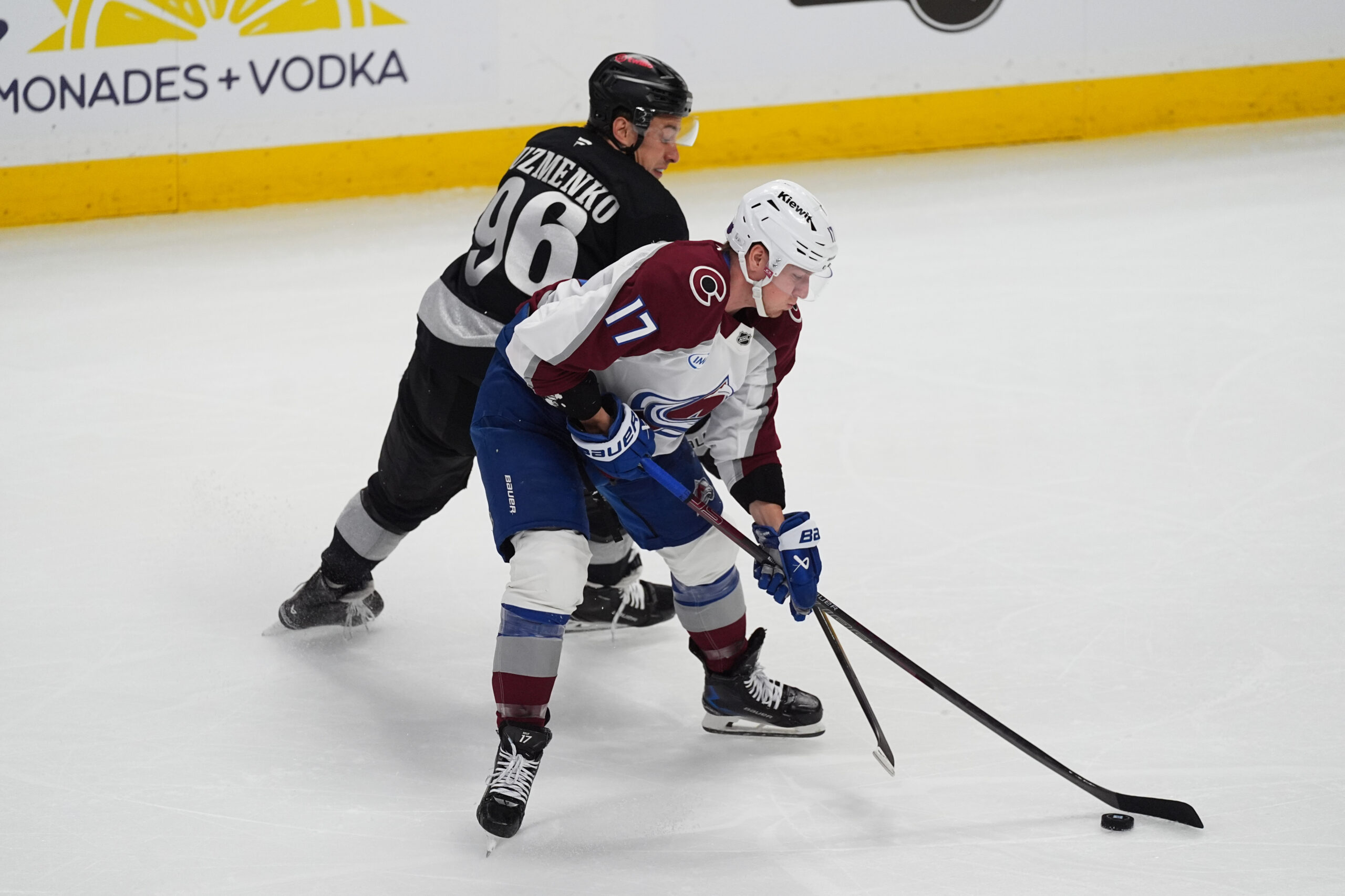 Colorado Avalanche center Parker Kelly (17) collects the puck as...