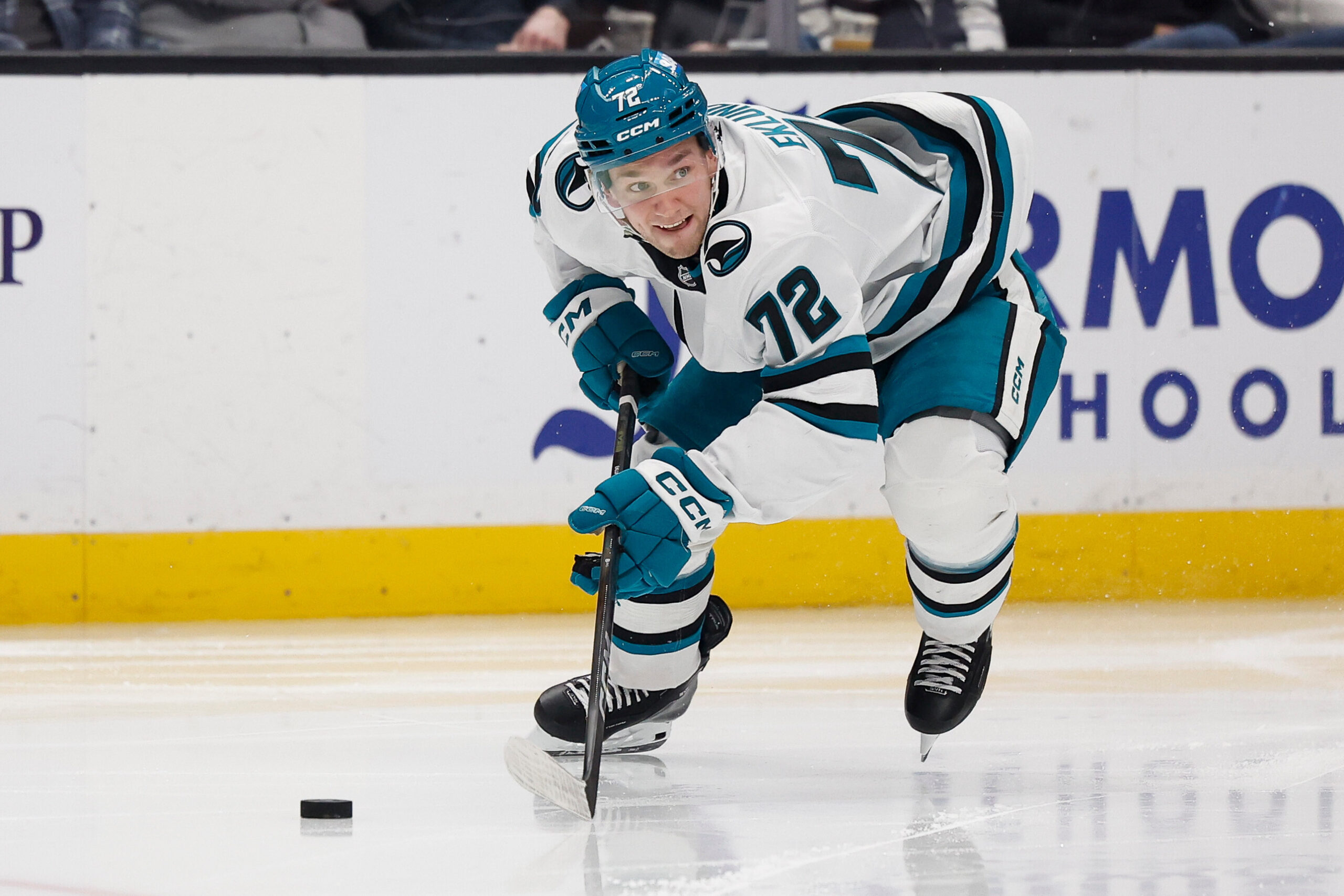 San Jose Sharks left wing William Eklund skates with the...