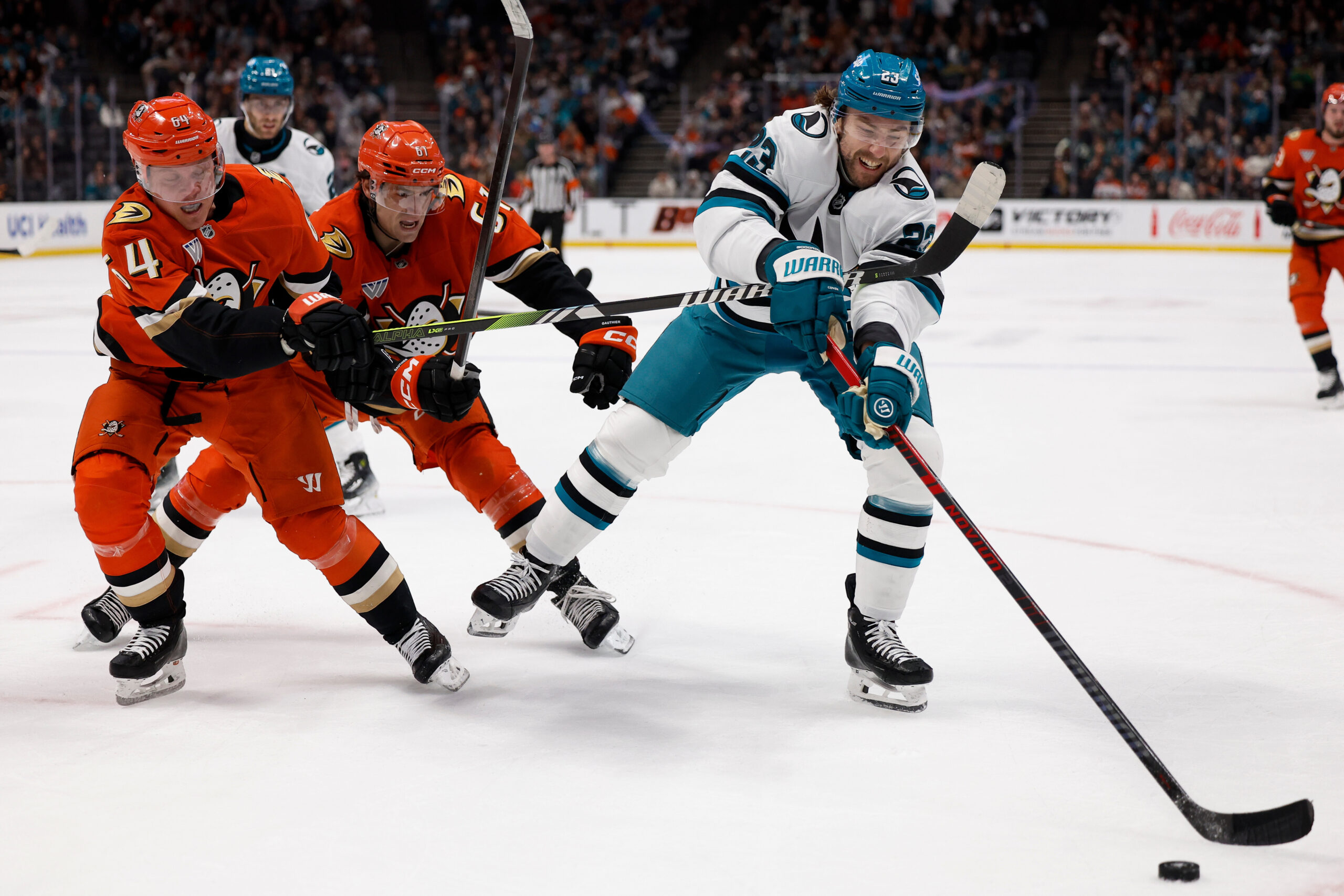 San Jose Sharks center Barclay Goodrow (23) skates towards the...