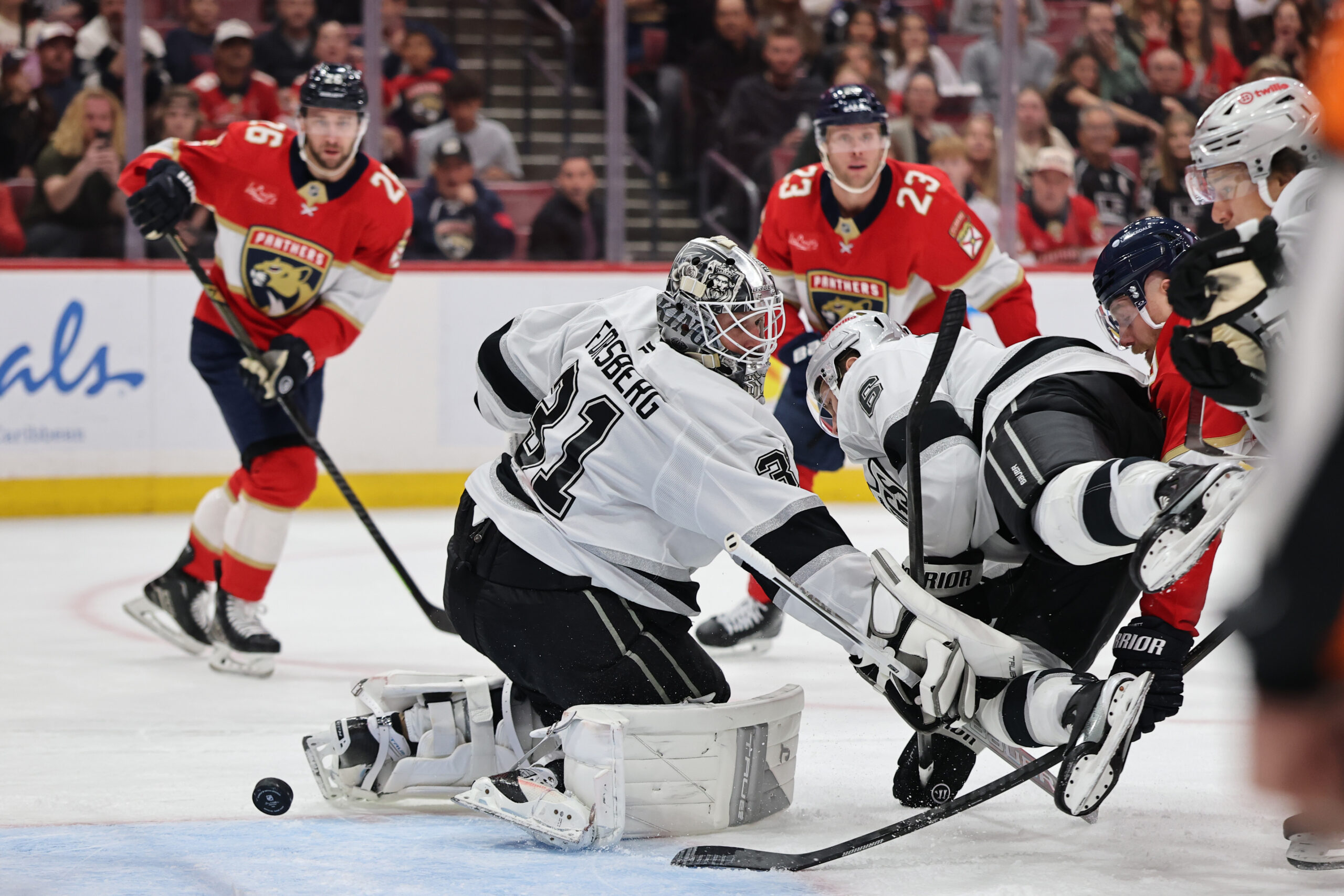 The Florida Panthers’ Carter Verhaeghe (23) scores a goal past...