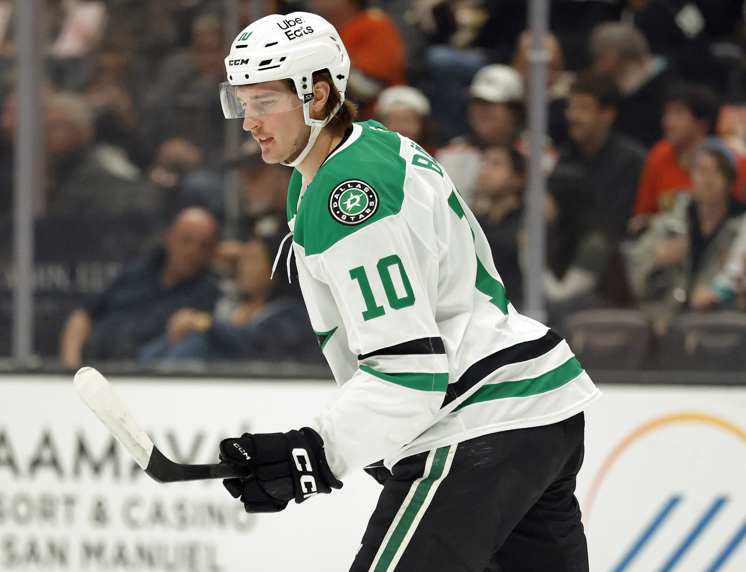 The Dallas Stars’ Oskar BÃ¤ck celebrates a goal during the...
