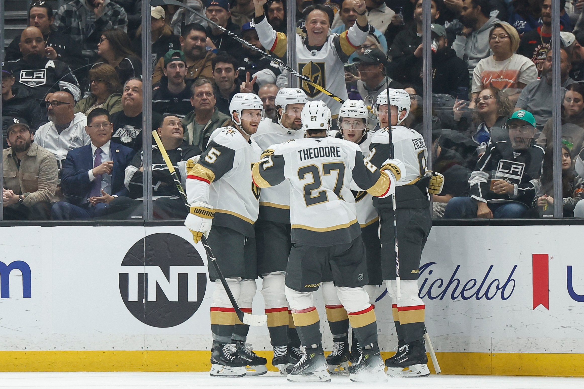 Vegas Golden Knights right wing Braeden Bowman (42), second from...