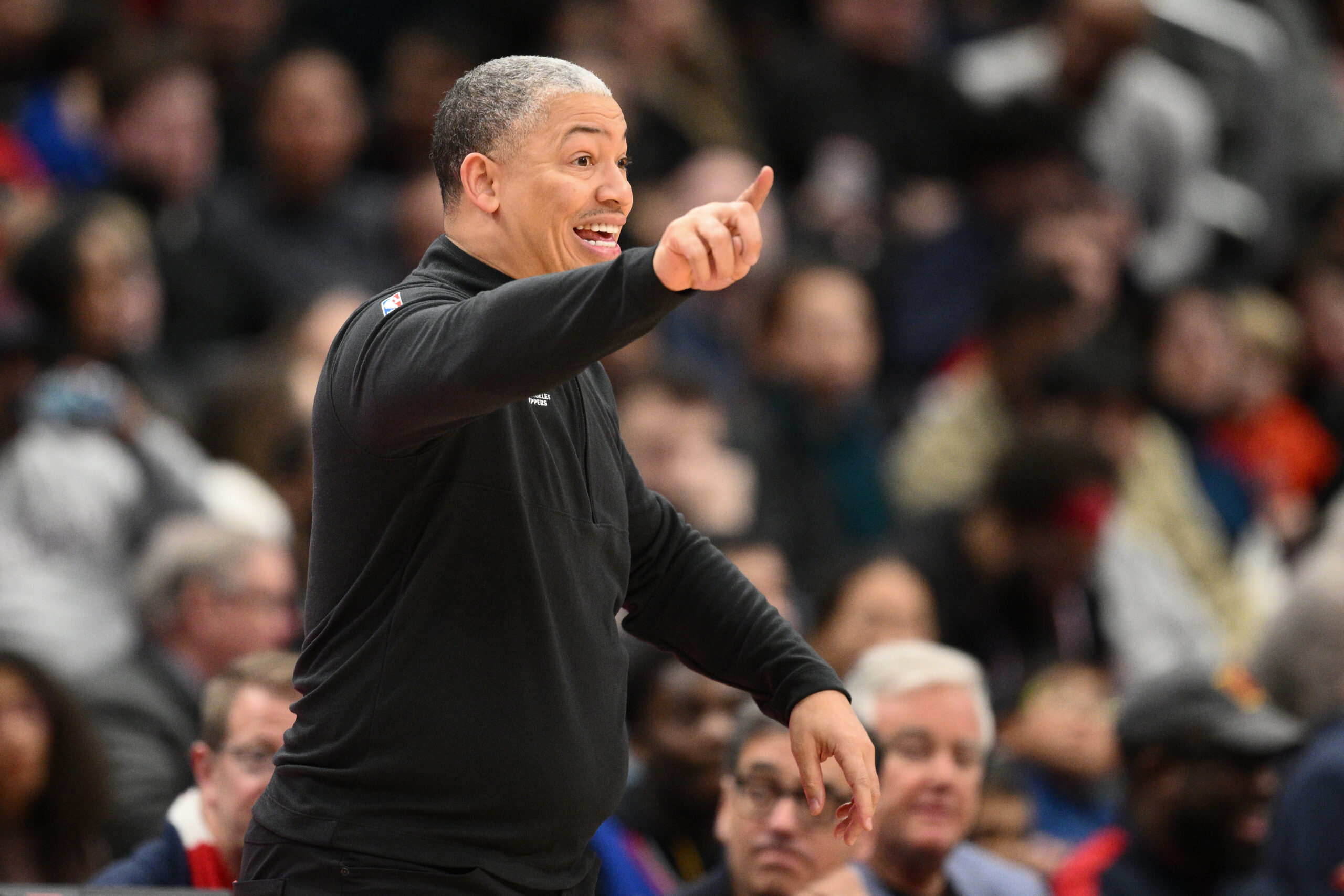 Clippers head coach Tyronn Lue gestures from the sideline during...