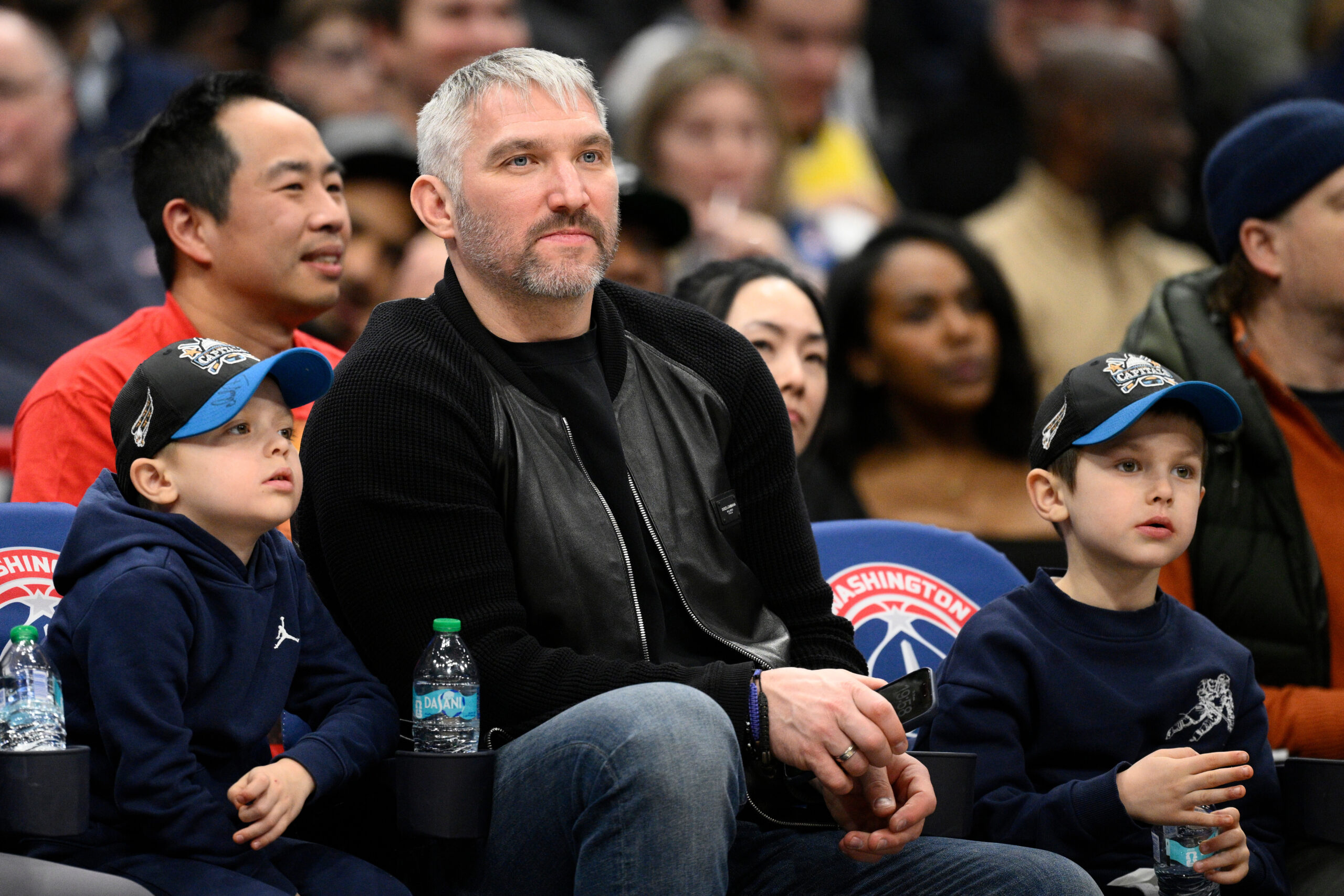 Washington Capitals hockey player Alex Ovechkin attends an NBA game...