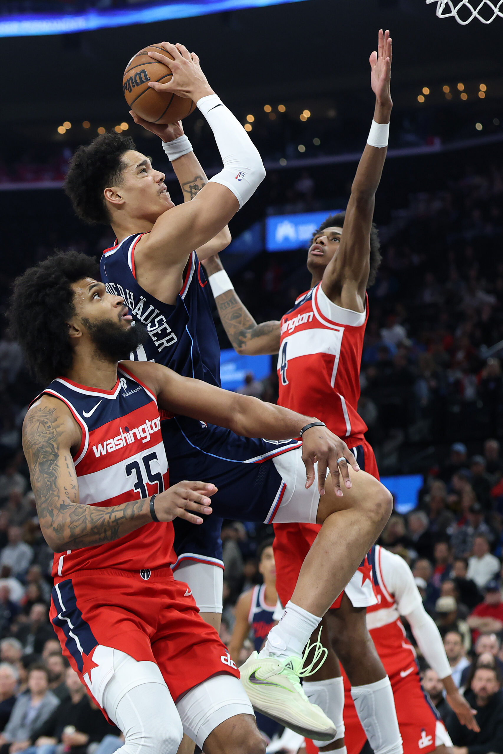 The Washington Wizards’ Marvin Bagley III, left, and AJ Johnson,...