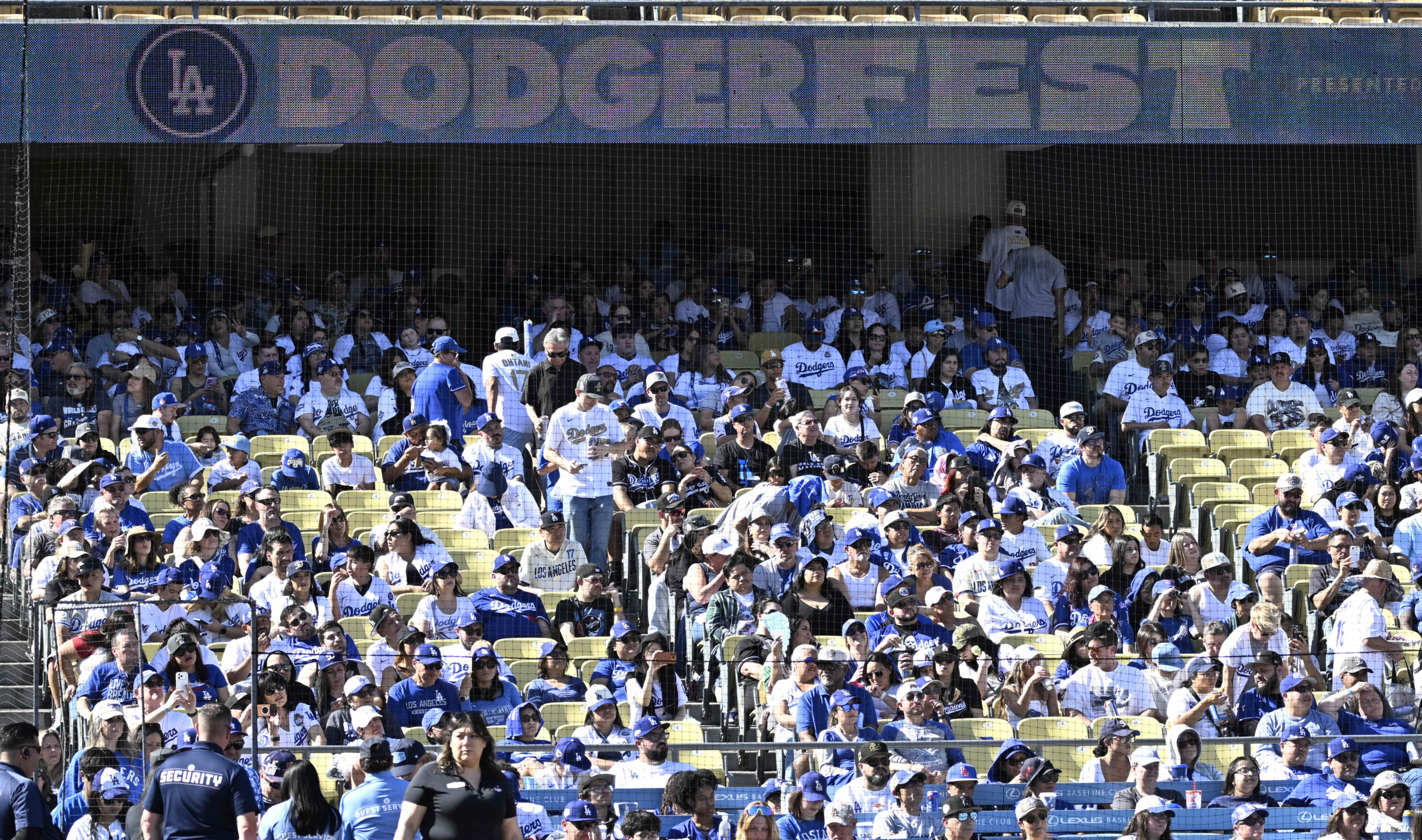 Fans look on during the annual DodgerFest at Dodger Stadium...