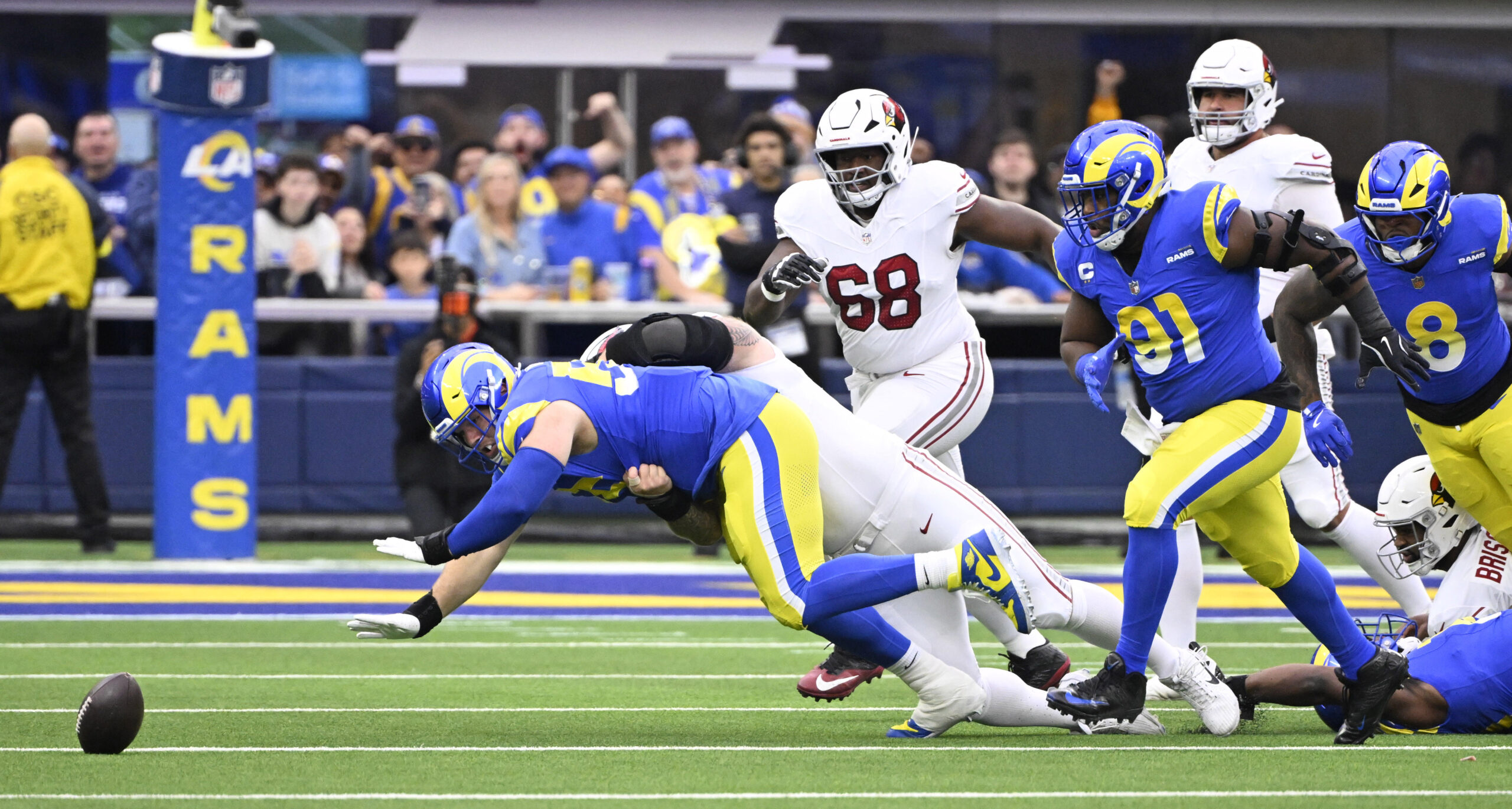 Rams recover a Arizona Cardinals fumble in the first half...