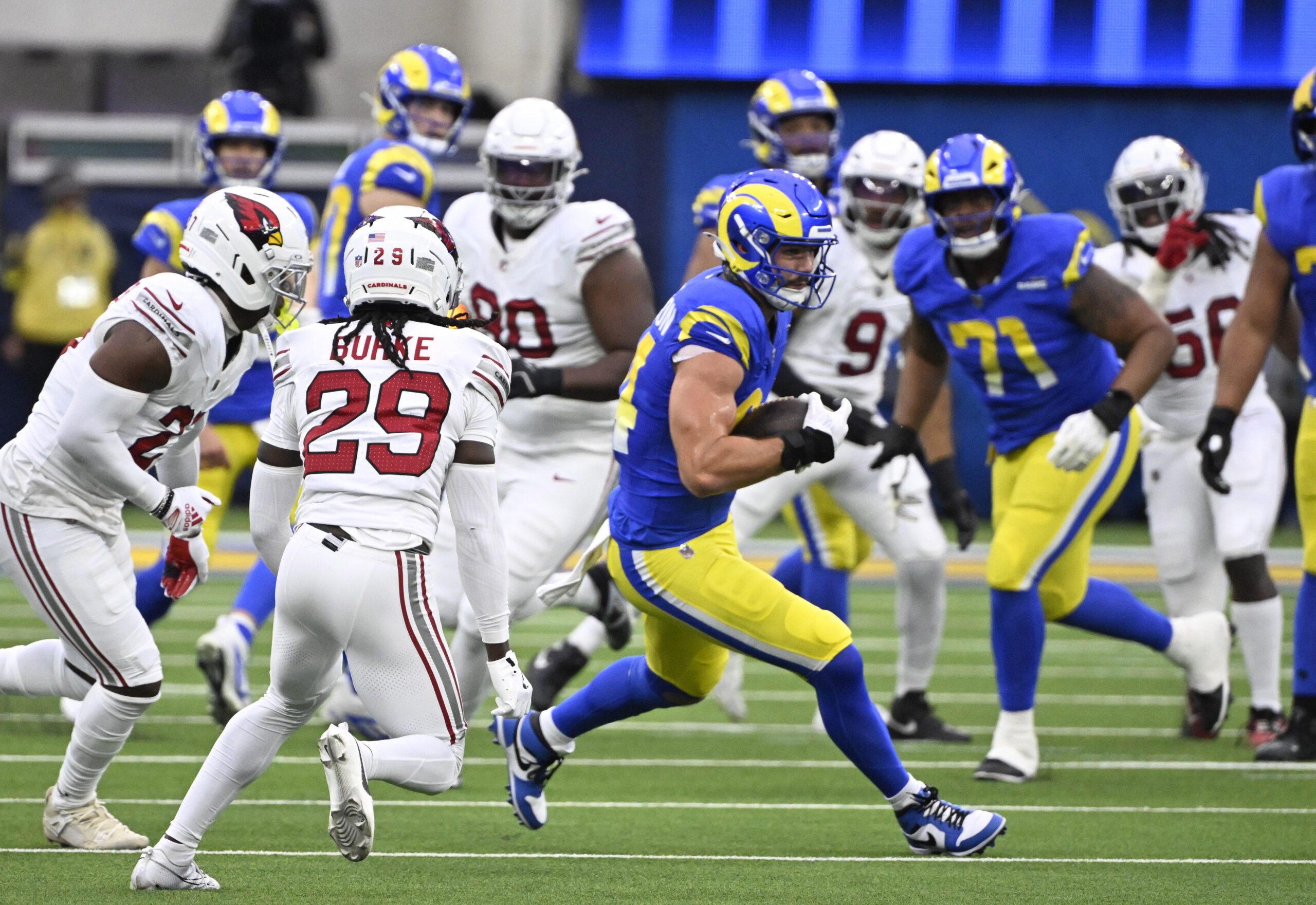 Rams tight end Colby Parkinson #84 catches a pass for...